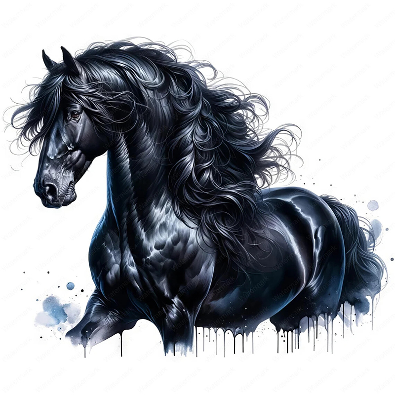Commercial Kitchen Tiles - QT644# Friesian Horse Self-Adhesive Wall Decal