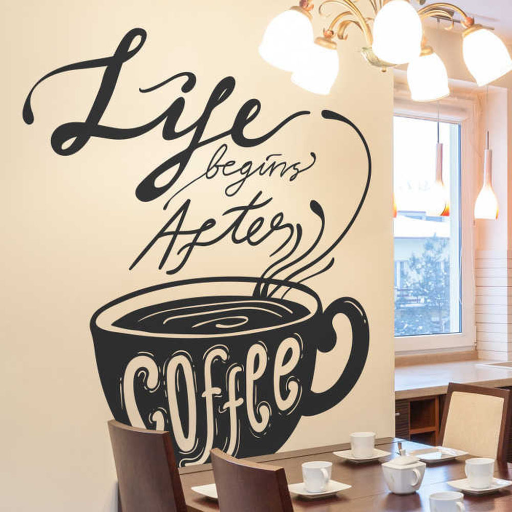 Commercial Kitchen Tiles - Life Begins After Coffee Mugs Window