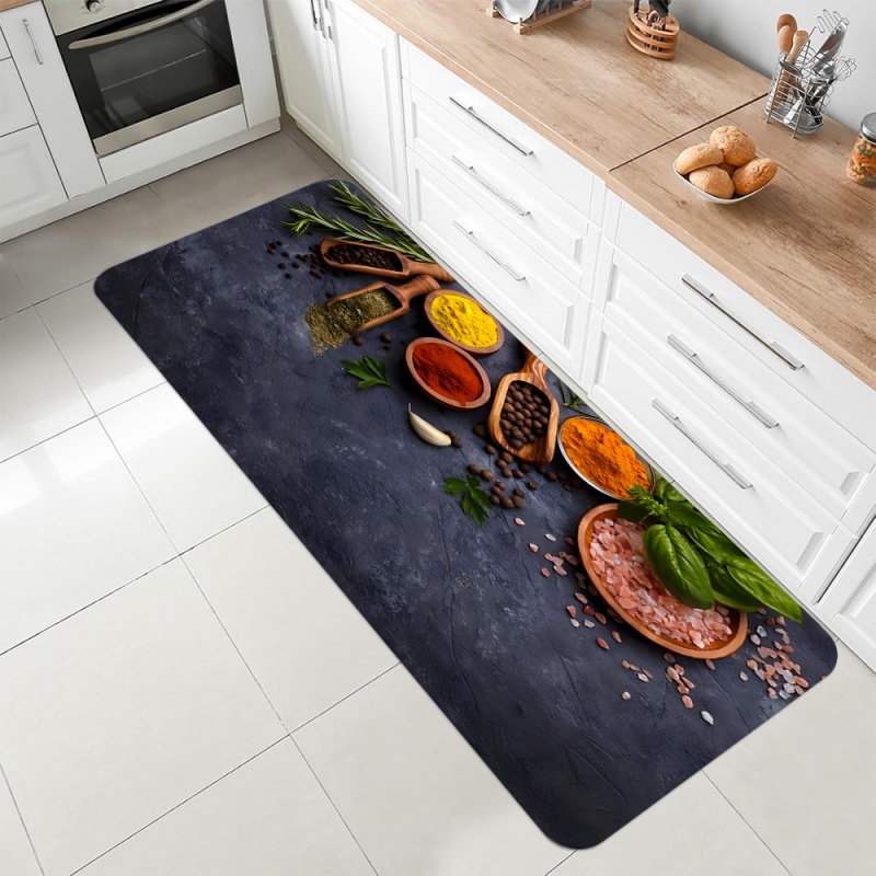 Commercial Kitchen Mats Anti Fatigue - Kitchen Spice Herb Print Runner Rug
